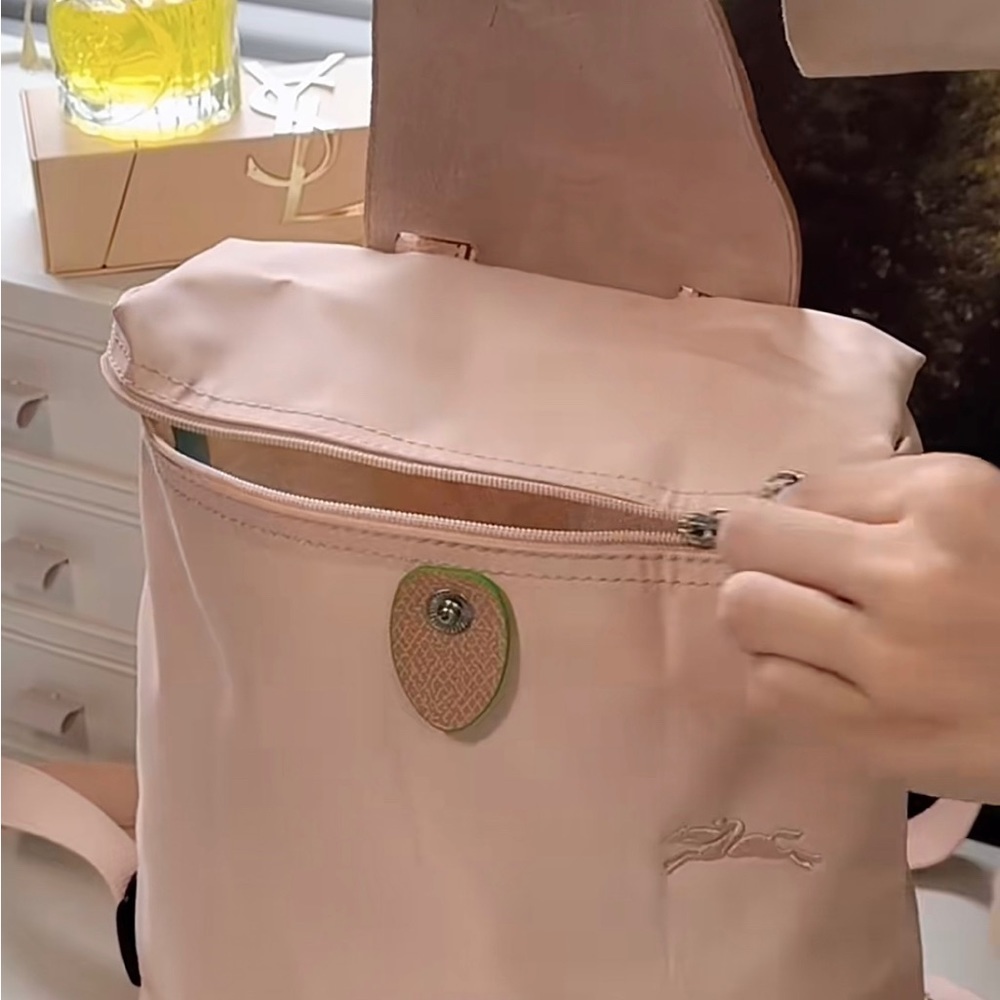 Longchamp Le Pliage Green Recycled Canvas Backpack ~NIP~ Flower - Picture 9 of 16